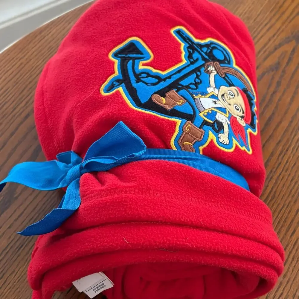 Disney Store Jake and the Neverland Pirates Red Embroidered Throw Blanket